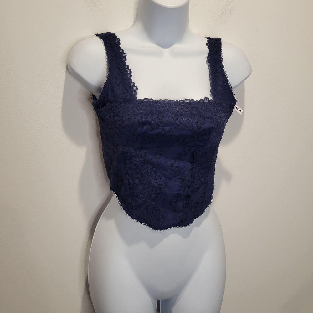 New Pink Size M Navy Bralette Chinched Corest Top
